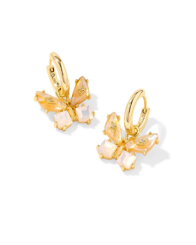 Bianca Butterfly Huggie Earrings Gold Iridescent White Mix