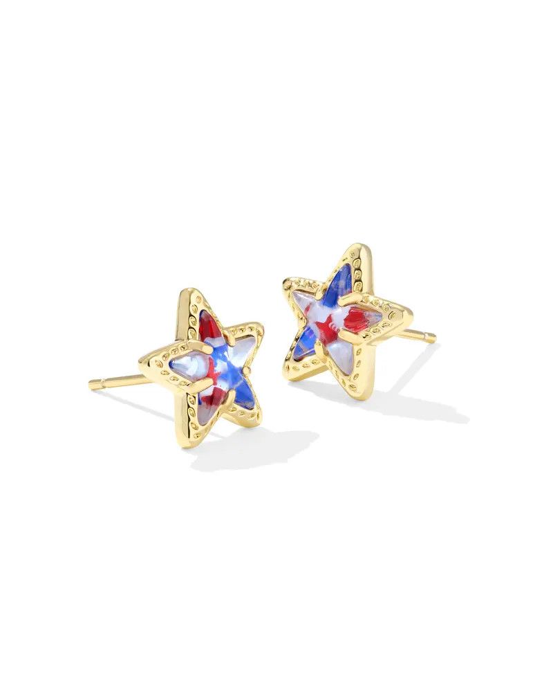 Cassidy Stud Earrings Gold Red White Blue Illusion