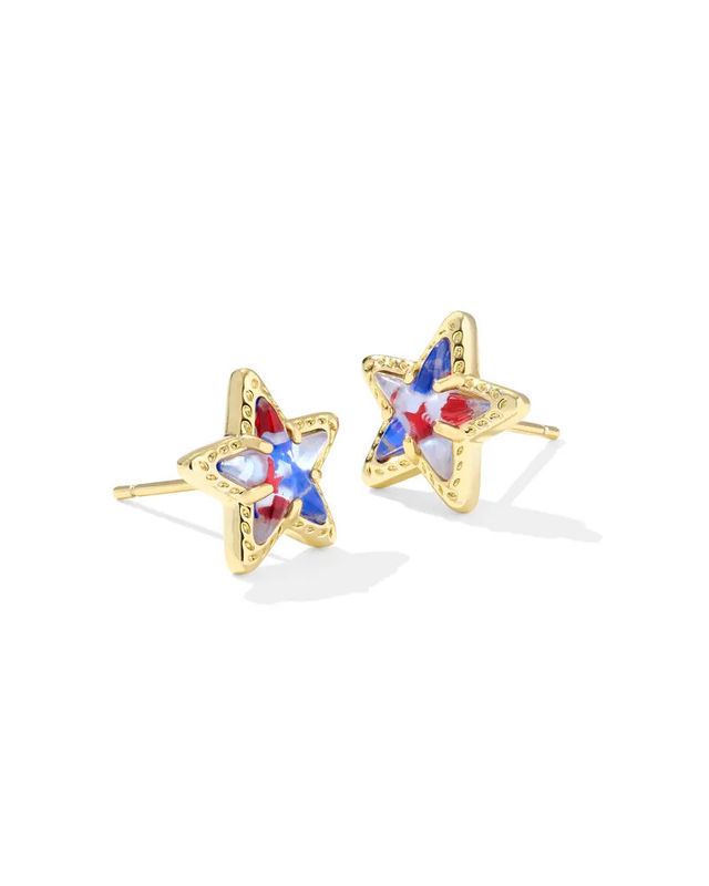 Cassidy Stud Earrings Gold Red White Blue Illusion