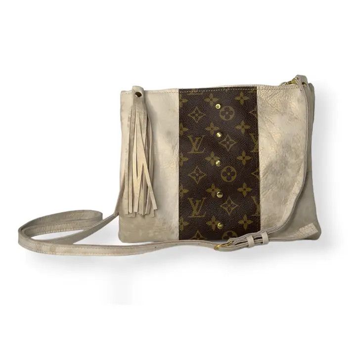 Caroline Crossbody in Stone Leather Upcycled LV