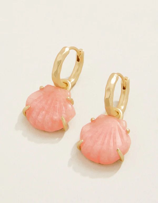 Carved Shell Convertible Hoop Earrings Coral