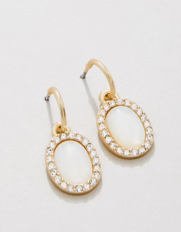 Oval Halo Drop Hoop Earrings Mother-of-Pearl