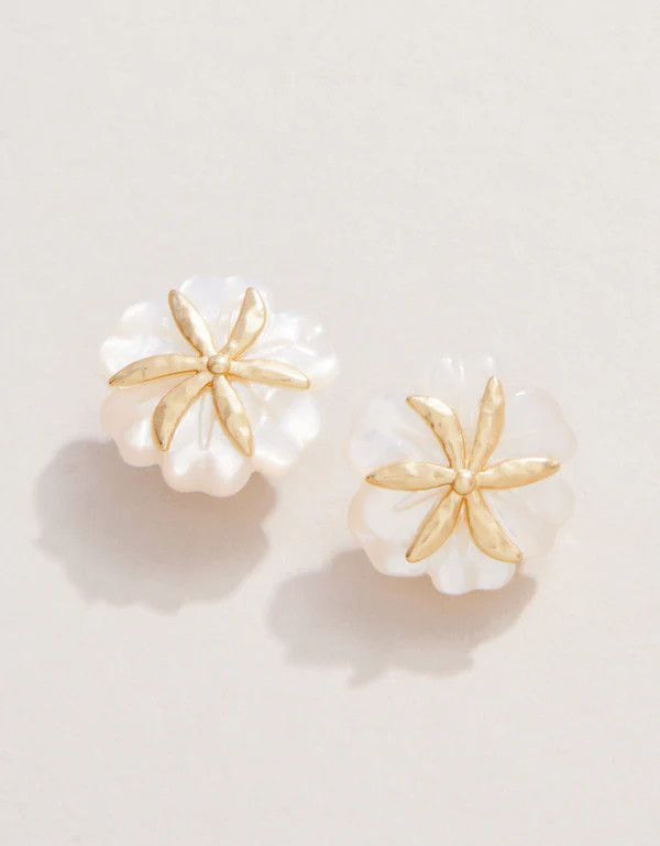 Carved Flower Stud Earrings Mother of Pearl