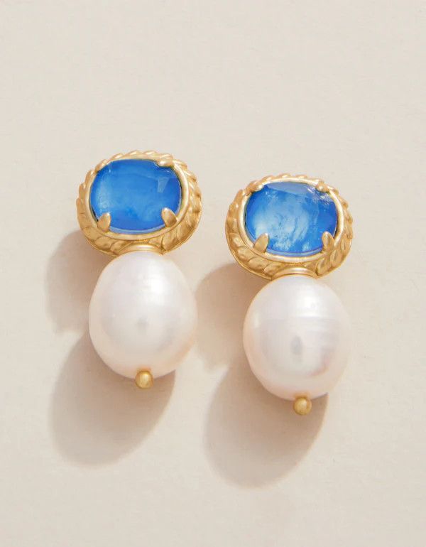 Karina Pearl Drop Earrings Blue