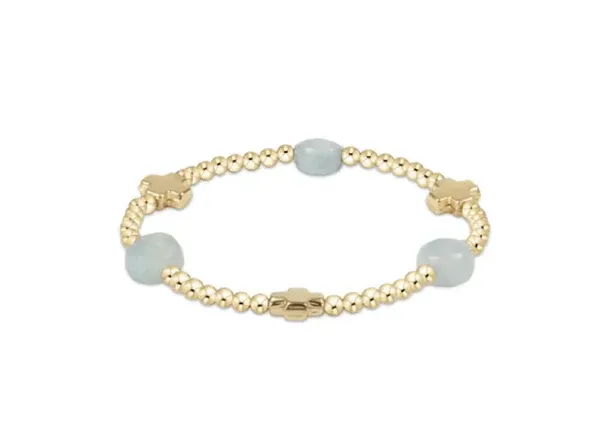 Signature Cross Admire Gold Pattern 3mm Bead Bracelet Aquamarine