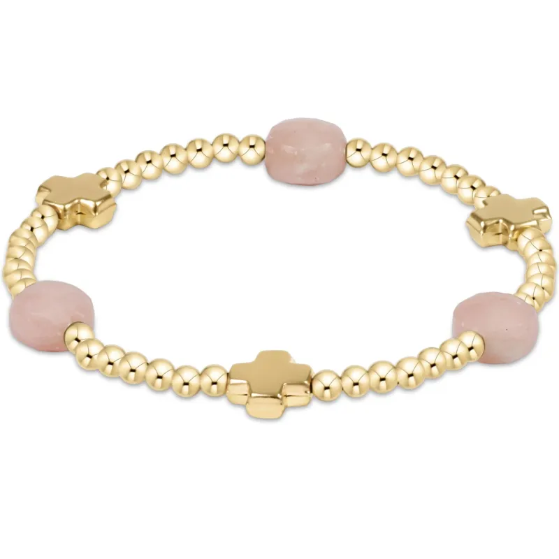 Signature Cross Admire Gold Pattern 3mm Bead Bracelet Pink Opal