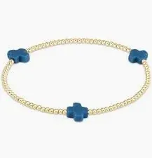 Signature Cross Gold 2mm Bead Bracelet Cobalt