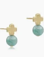 Signature Cross Gold Stud Earrings- Amazonite