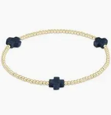 Signature Cross Gold Pattern 2mm Bead Bracelet Navy