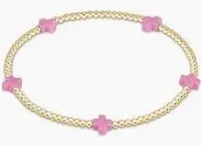 Signature Cross Small Gold Pattern 2mm Bead Bracelet Bright Pink