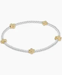 Signature Cross Small Mixed Metal Pattern 2mm Beaded Bracelet Gold