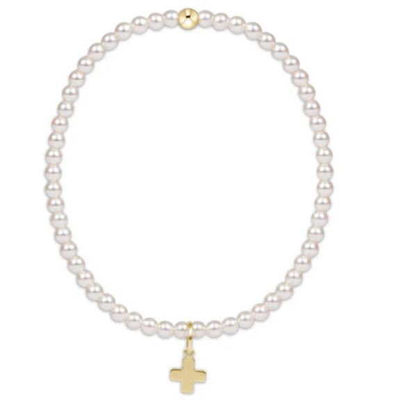 Classic Pearl 3mm Bead Bracelet- Signature Cross Gold Charm