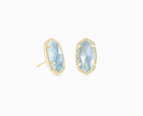 Ellie Stud Earrings Gold Light Blue Illusion