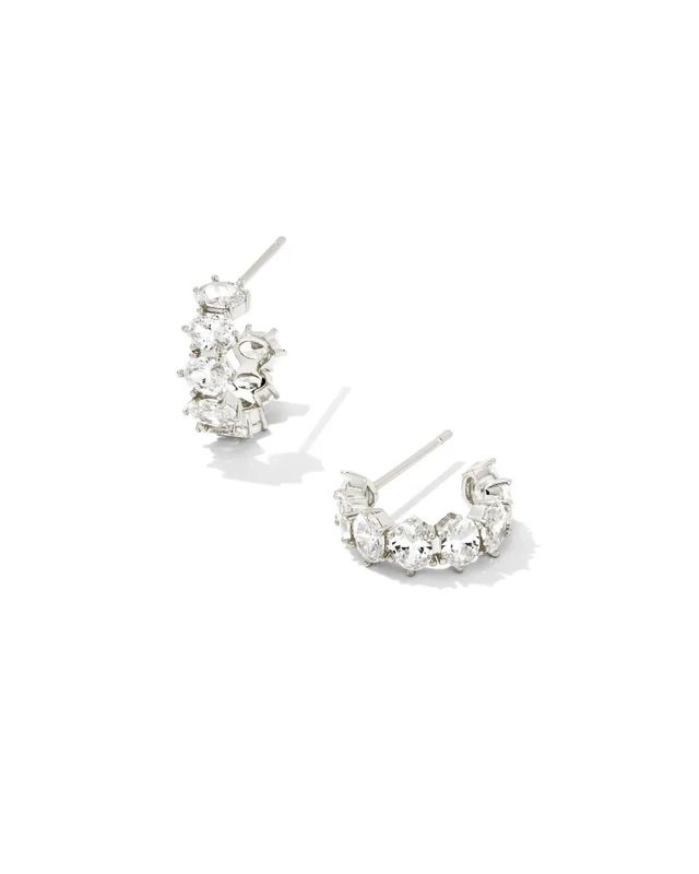 Cailin Crystal Huggie Earrings White CZ Silver