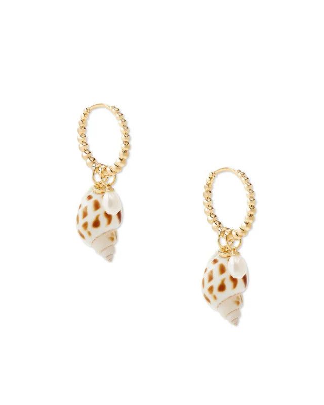 Oleana Huggie Earring Gold Ivory Spotted Shell