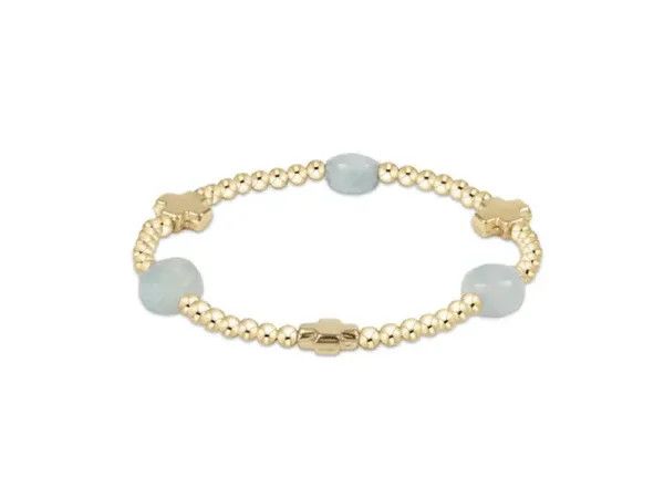 Signature Cross Admire Gold Pattern 3mm Bead Bracelet Aquamarine