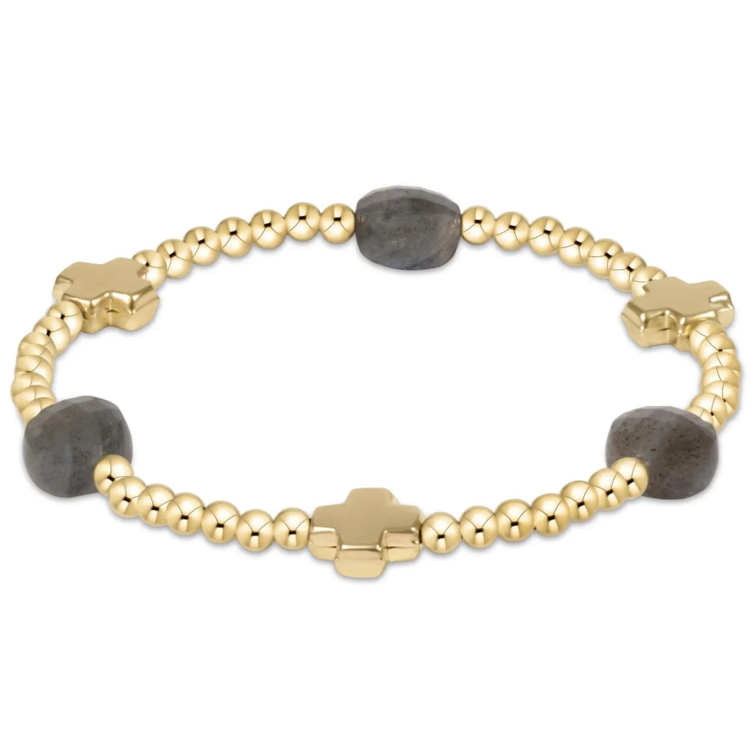 Signature Cross Admire Gold Pattern 3mm Bead Bracelet Labradorite