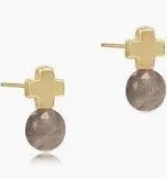 Signature Cross Gold Stud Earrings- Labradorite