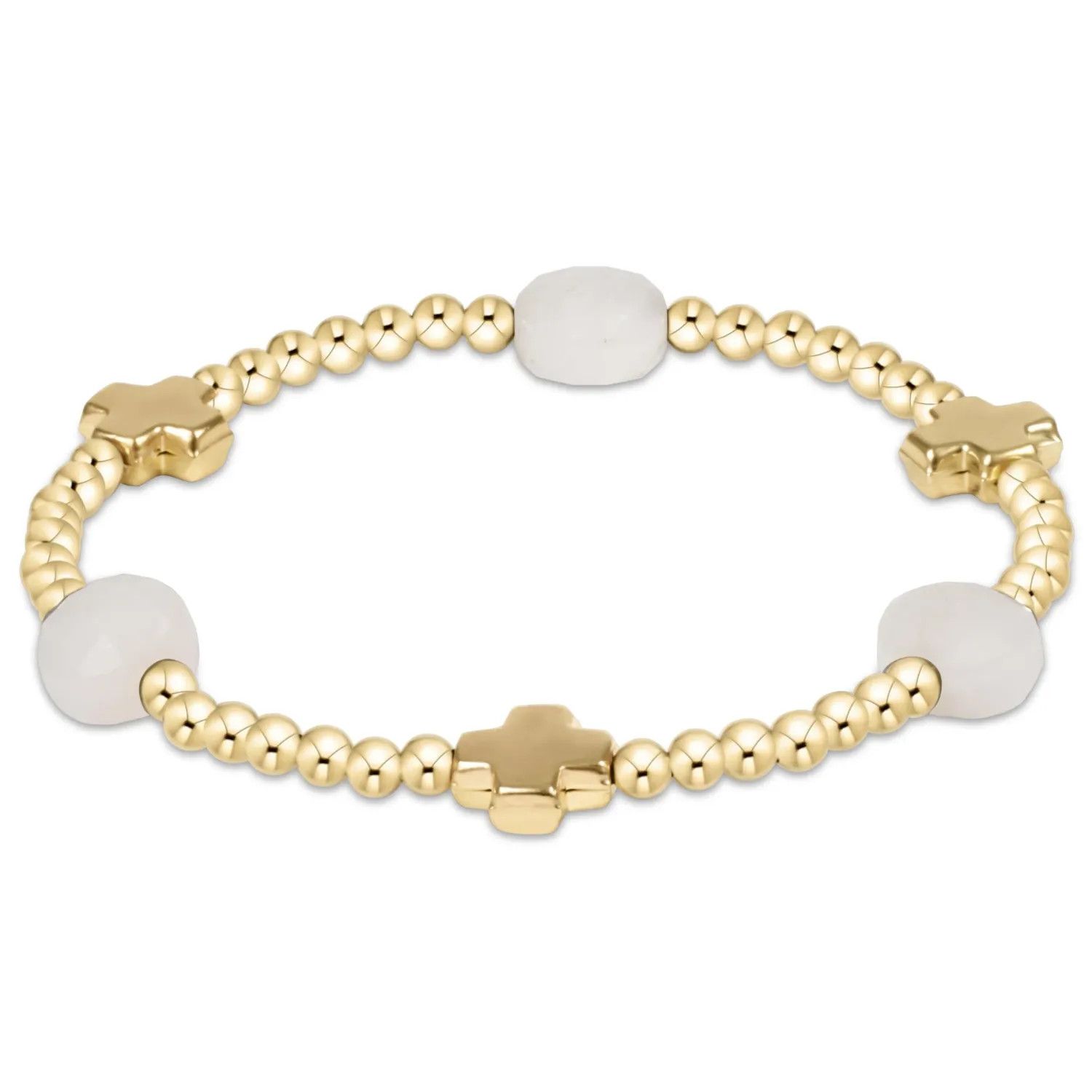 Signature Cross Admire Gold Pattern 3mm Bead Bracelet Moonstone