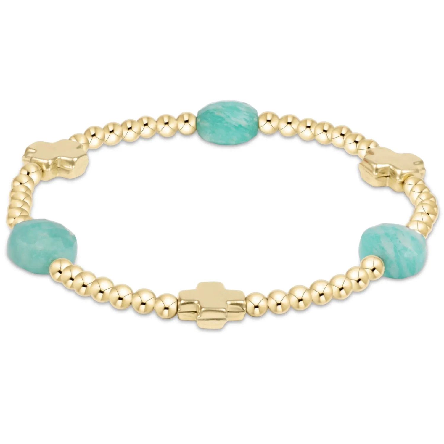 Signature Cross Admire Gold Pattern 3mm Bead Bracelet Amazonite