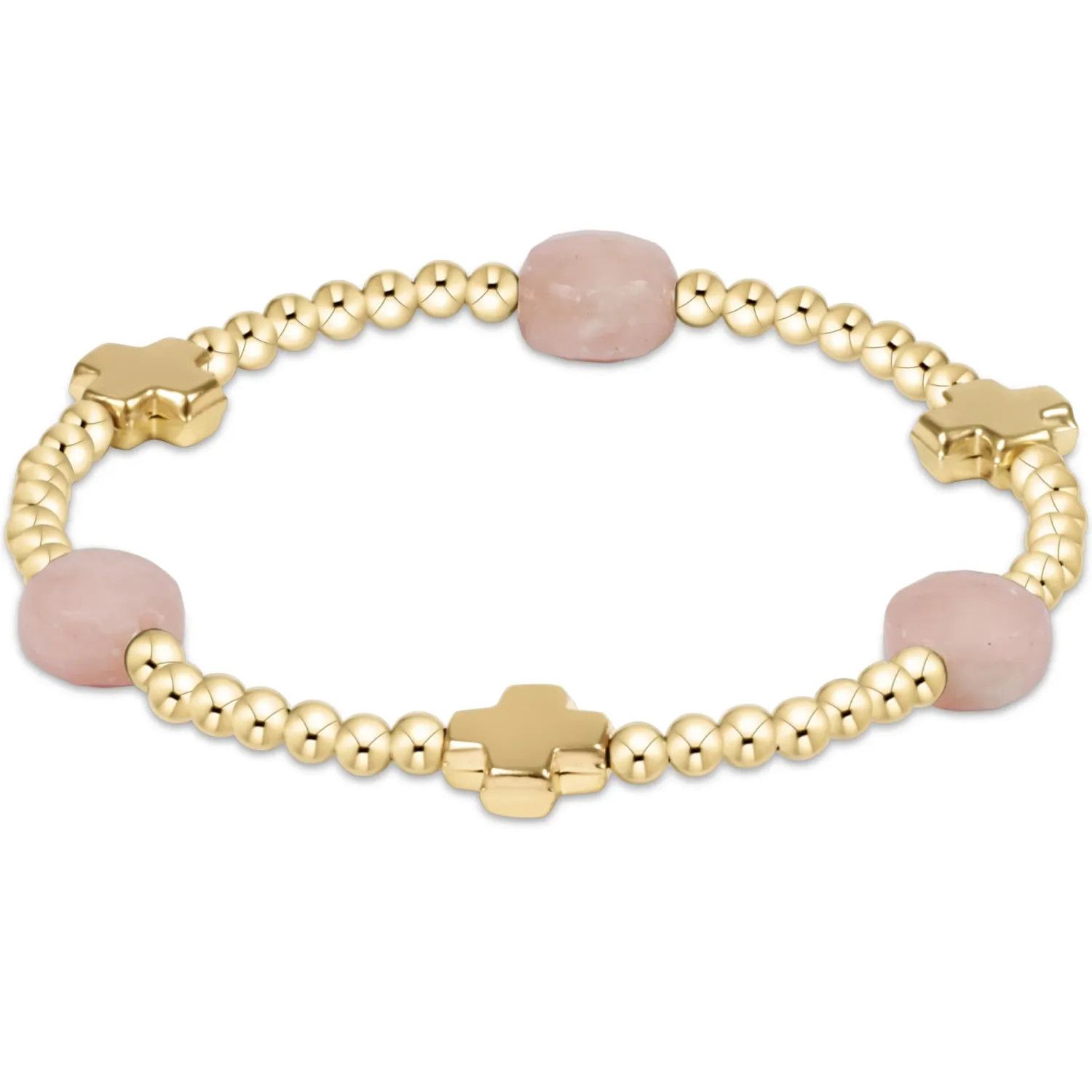 Signature Cross Admire Gold Pattern 3mm Bead Bracelet Pink Opal