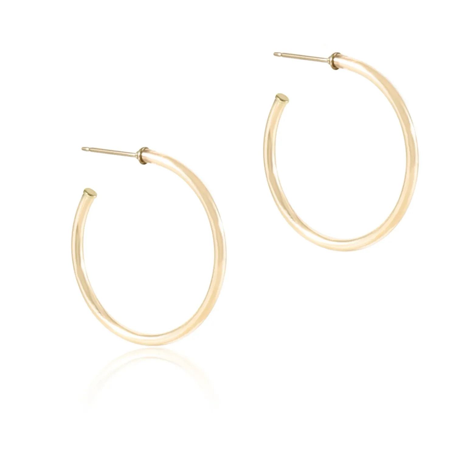 Round Gold 1.125&quot; Post Hoop 4mm Textured Twist