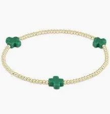 Signature Cross Gold Pattern 2mm Bead Bracelet Emerald