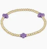 Signature Cross Gold 3mm Bead Bracelet Purple