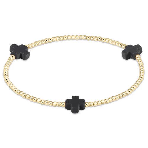 Signature Cross Gold 2mm Bead Bracelet Charcoal