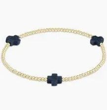 Signature Cross Gold Pattern 2mm Bead Bracelet Navy