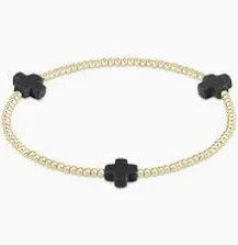 Signature Cross Gold Pattern 2mm Bead Bracelet Onyx