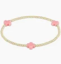 Signature Cross Gold Pattern 2mm Bead Bracelet Pink