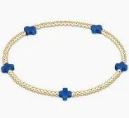 Signature Cross Small Gold Pattern 2mm Bead Bracelet Cobalt