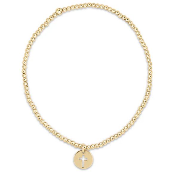 Classic Gold 3mm Bead Bracelet Signature Cross Gold Disc