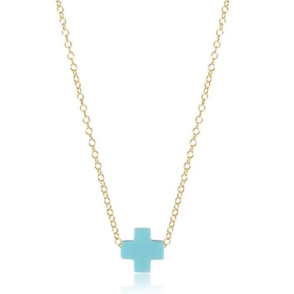 16 Inch Necklace Gold Signature Cross Turquoise