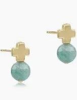 Signature Cross Gold Stud Earrings- Amazonite