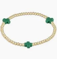 Signature Cross Gold 3mm Bead Bracelet Emerald