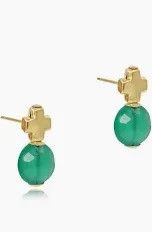 Signature Cross Gold Stud Earrings- Green Onyx