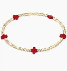 Signature Cross Small Gold Pattern 2mm Bead Bracelet Red