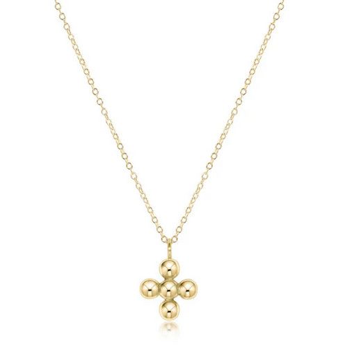 16 Inch Necklace Gold Classic Beaded Signature Cross Gold Charm 4mm Bead Gold