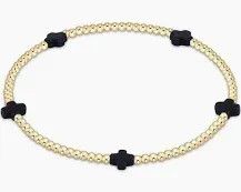 Signature Cross Small Gold Pattern 2mm Bead Bracelet Navy