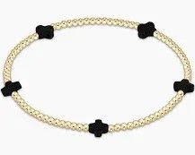 Signature Cross Small Gold Pattern 2mm Bead Bracelet Onyx