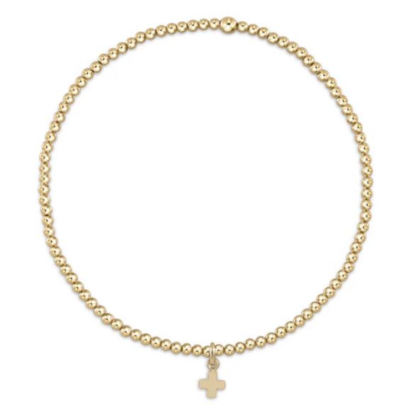 Classic Gold 2mm Bead Bracelet Signature Cross Gold Charm