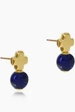 Signature Cross Gold Stud Earrings- Lapis