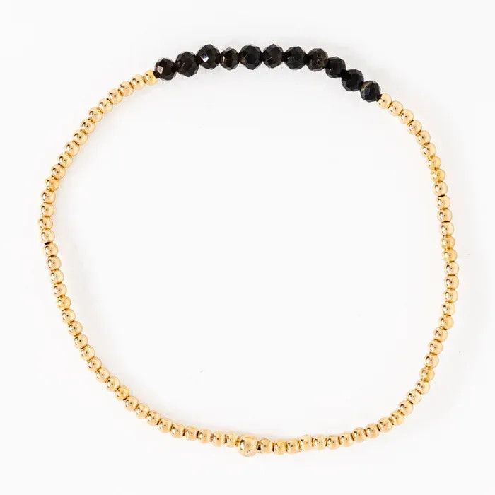 Gold Bliss 2mm Bead Bracelet- Faceted Onyx
