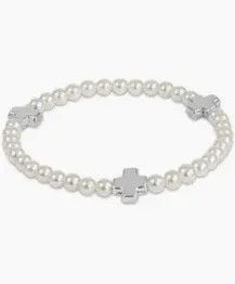 Signature Cross Pearl Pattern 4mm Bead Bracelet Sterling