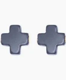 Signature Cross Stud Earrings- Navy