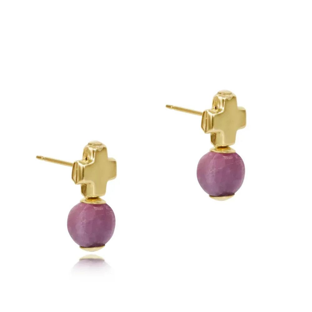 Cross Gold Stud Earrings- Ruby