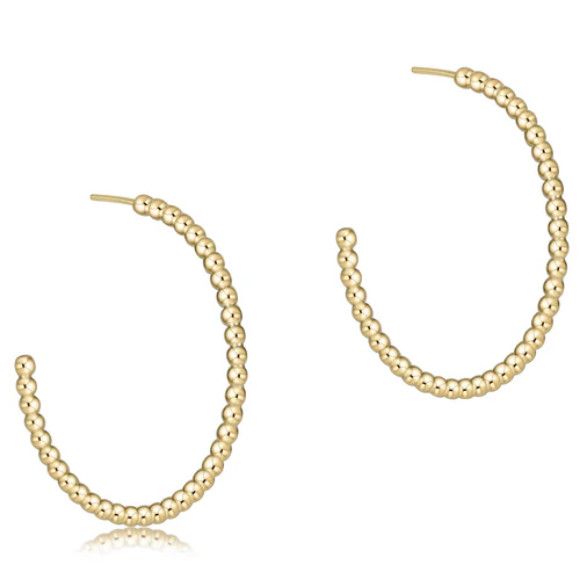 Beaded Classic Earrings 1.25 in Post Hoop 2mm Gold