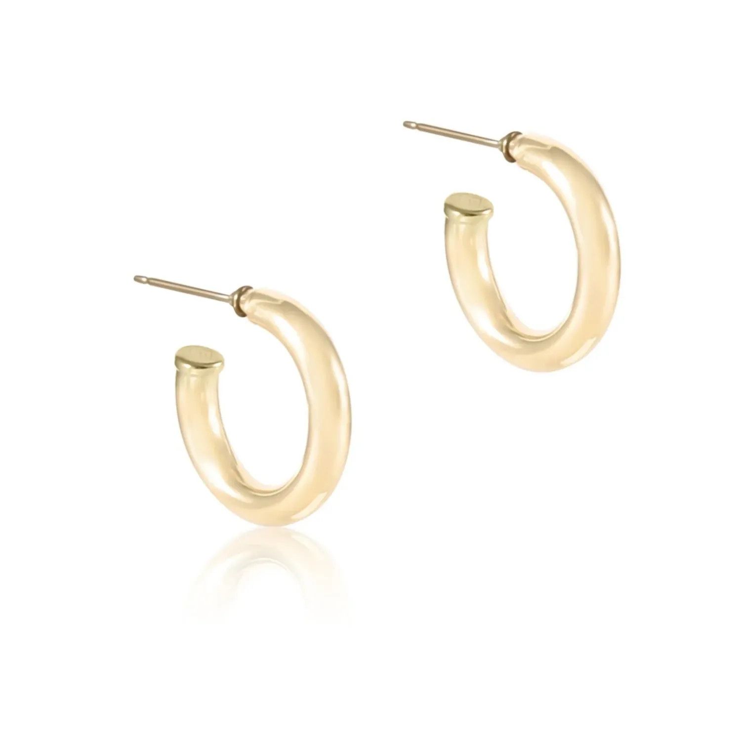 Round Gold Earriings 1 in Post Hoop 4mm Smooth